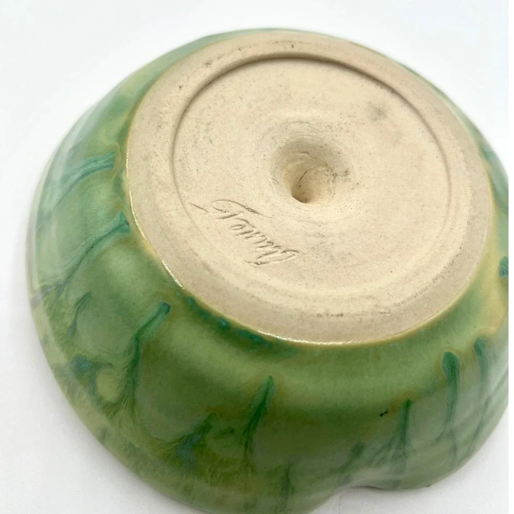 Apple Shaped Pottery Ring Holder‎ Dish Green Decorative Handmade Ceramic